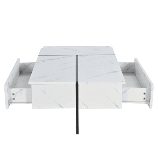 Mesa de centro 105x60x35 cm - design irregular, LED, mármore, alto brilho - Branco Mesa de centro 105x60x35 cm - design irregular, LED, mármore, alto brilho - Branco