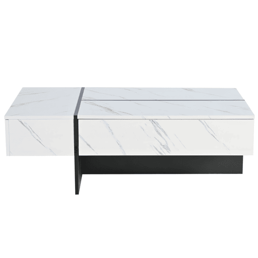 Mesa de centro 105x60x35 cm - design irregular, LED, mármore, alto brilho - Branco Mesa de centro 105x60x35 cm - design irregular, LED, mármore, alto brilho - Branco