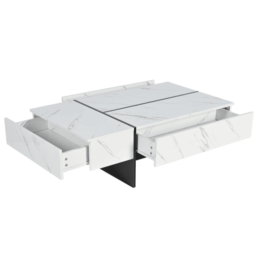 Mesa de centro 105x60x35 cm - design irregular, LED, mármore, alto brilho - Branco Mesa de centro 105x60x35 cm - design irregular, LED, mármore, alto brilho - Branco