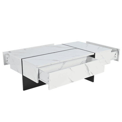 Mesa de centro 105x60x35 cm - design irregular, LED, mármore, alto brilho - Branco Mesa de centro 105x60x35 cm - design irregular, LED, mármore, alto brilho - Branco