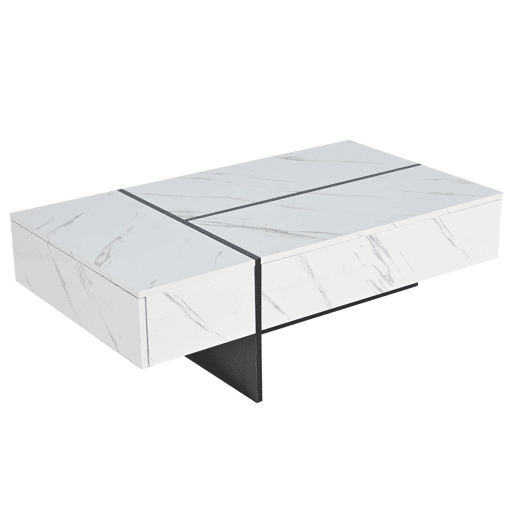 Mesa de centro 105x60x35 cm - design irregular, LED, mármore, alto brilho - Branco Mesa de centro 105x60x35 cm - design irregular, LED, mármore, alto brilho - Branco