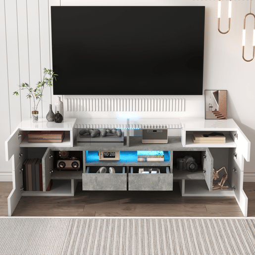 Móvel de TV 145 cm - Design moderno, superfície de vidro elegante, iluminação LED - Branco