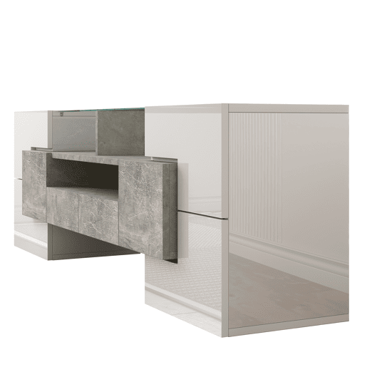 Móvel de TV 145 cm - Design moderno, superfície de vidro elegante, iluminação LED - Branco