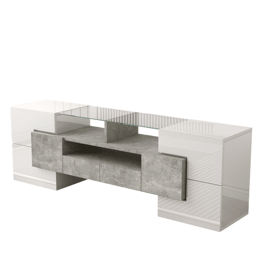 Móvel de TV 145 cm - Design moderno, superfície de vidro elegante, iluminação LED - Branco
