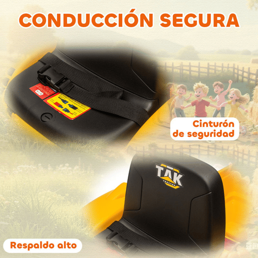 AIYAPLAY Trator Elétrico para Crianças com Reboque e Pá Bateria de 12V Motor Duplo Controle Remoto 2,4G Luzes Música Conexão Sem Fios USB para Crianças dos 3 aos 8 Anos 146x58x58,5 cm Amarelo