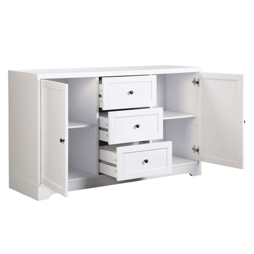 Conjunto de móveis para quarto de casal, cabeceira, 2 mesas de cabeceira e aparador, branco e cinza, 160 cm