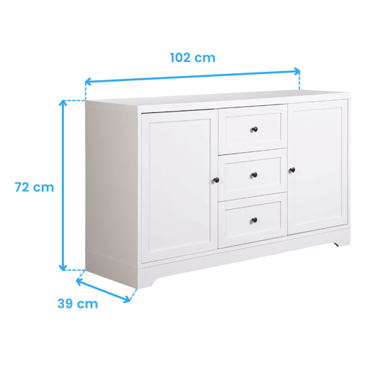 Conjunto de móveis para quarto de casal, cabeceira, 2 mesas de cabeceira e aparador, branco e cinza, 160 cm