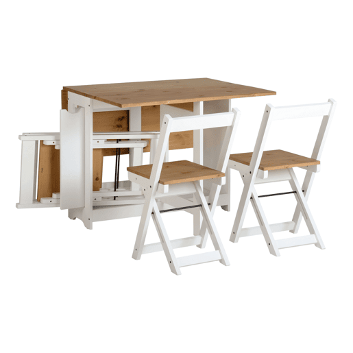 Conjunto de mesa de cozinha dobrável Belisim com 4 cadeiras dobráveis u200Bu200Bpara sala de jantar ou cozinha, 2 asas dobráveis, branco fosco e carvalho