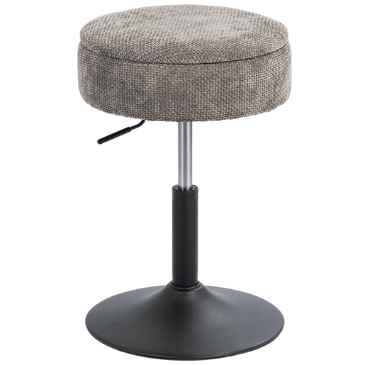 HOMCOM Banco de Bar com Armazenamento Altura Ajustável Banco de Cozinha Redondo Giratório Estofado em Chenilla Base em Aço Acolchoado para Sala de Estar Sala de Jantar Escritório 39x39x49-65 cm Cinzento
