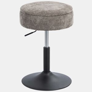 HOMCOM Banco de Bar com Armazenamento Altura Ajustável Banco de Cozinha Redondo Giratório Estofado em Chenilla Base em Aço Acolchoado para Sala de Estar Sala de Jantar Escritório 39x39x49-65 cm Cinzento