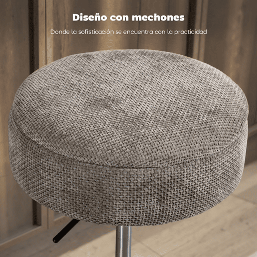 HOMCOM Banco de Bar com Armazenamento Altura Ajustável Banco de Cozinha Redondo Giratório Estofado em Chenilla Base em Aço Acolchoado para Sala de Estar Sala de Jantar Escritório 39x39x49-65 cm Cinzento
