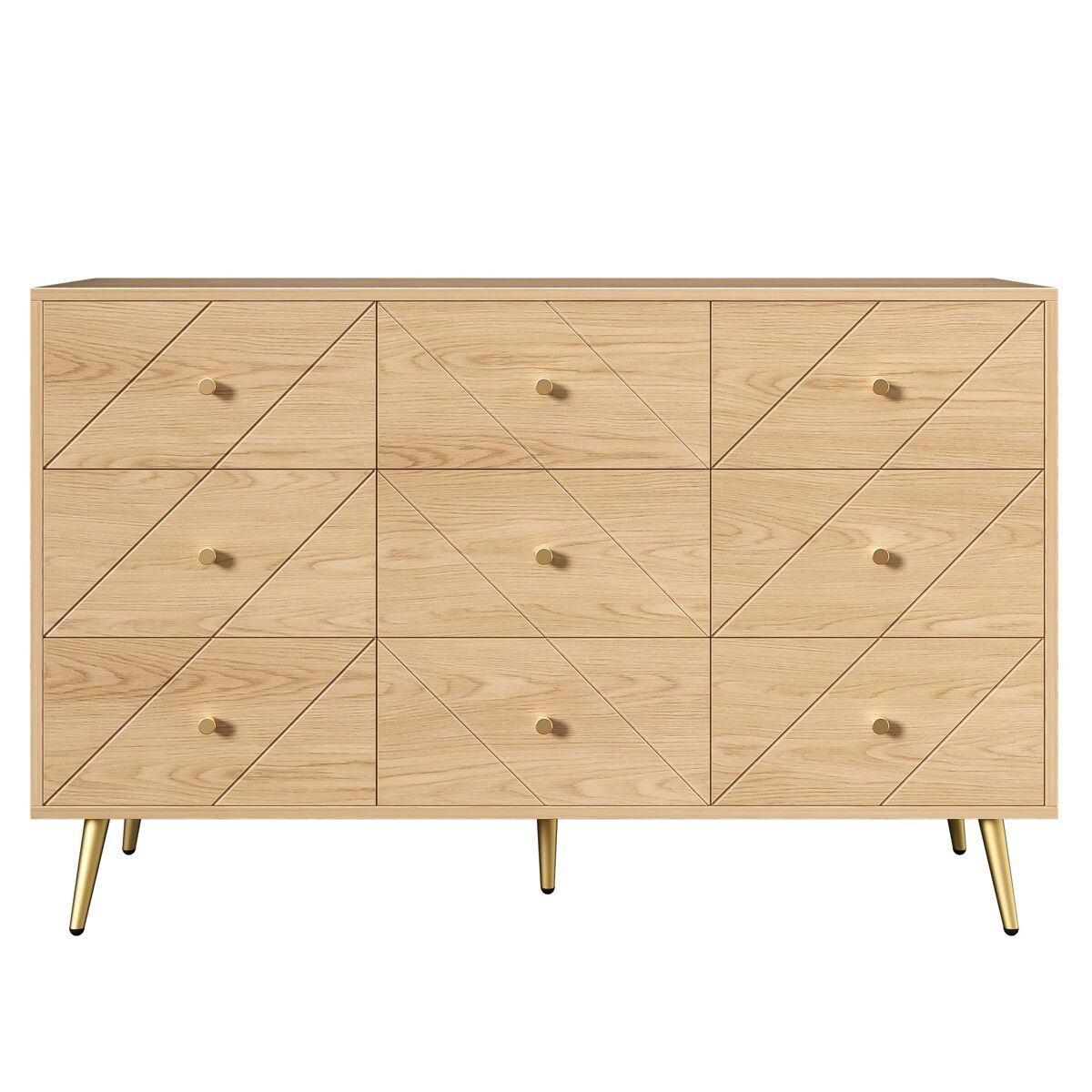 Cómoda moderna 9 cajones - diseño geométrico elegante - color natural