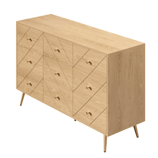 Cômoda moderna com 9 gavetas - Design geométrico elegante - Cor natural
