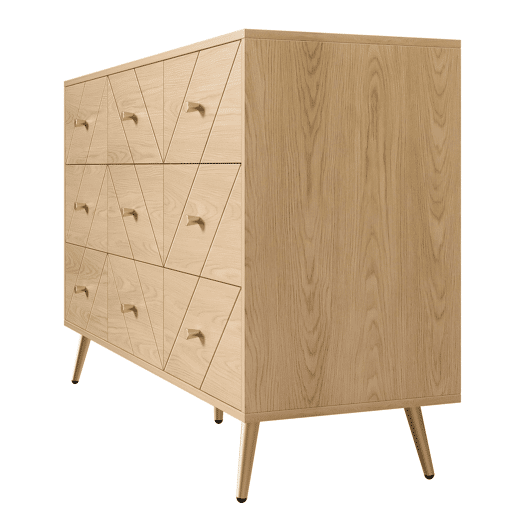 Cômoda moderna com 9 gavetas - Design geométrico elegante - Cor natural