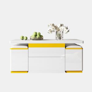 Mesa de centro elevável 100x50x43 - multifuncional dobrável - branco alto brilho