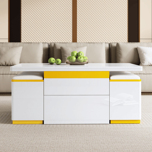 Mesa de centro elevável 100x50x43 - multifuncional dobrável - branco alto brilho
