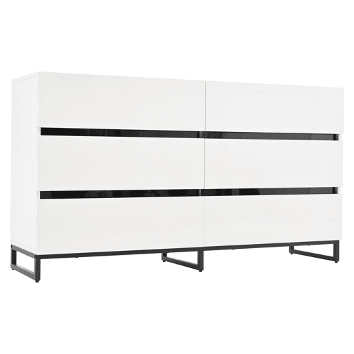 Aparador 140x39,5x78,5 cm - 6 gavetas, 3 pés metálicos, alta capacidade - Branco Aparador 140x39,5x78,5 cm - 6 gavetas, 3 pés metálicos, alta capacidade - Branco