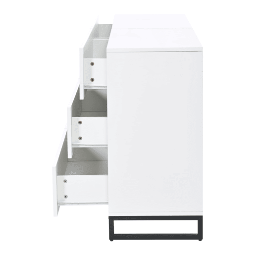 Aparador 140x39,5x78,5 cm - 6 gavetas, 3 pés metálicos, alta capacidade - Branco Aparador 140x39,5x78,5 cm - 6 gavetas, 3 pés metálicos, alta capacidade - Branco