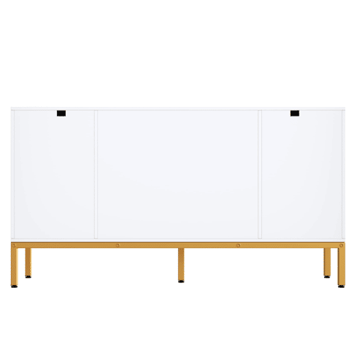Aparador 140x80x40 cm - Elemento de arrumação de alto brilho, com prateleiras, puxadores e pés dourados - Branco