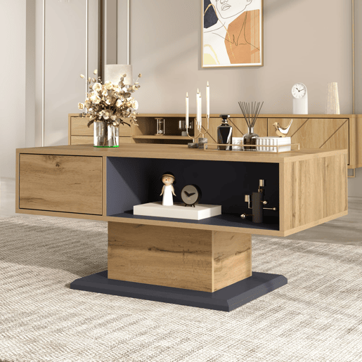 Mesa de centro 120x60 cm - duplo armazenamento, compartimento grande, interior extra - Natural