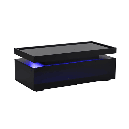 Mesa de centro 95x45x35 cm - LED, 2 gavetas, design geométrico, alto brilho - preto