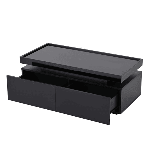 Mesa de centro 95x45x35 cm - LED, 2 gavetas, design geométrico, alto brilho - preto