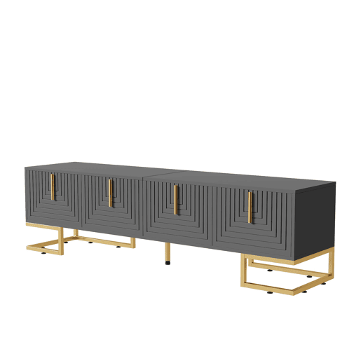 Móvel de TV 170x35x47,5 - Porta estruturada, puxadores e pés dourados - Cinza