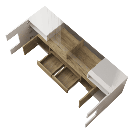Móvel de TV 145 cm - Lowboard, Design moderno, LED, Superfície de vidro elegante - Branco+Dourado