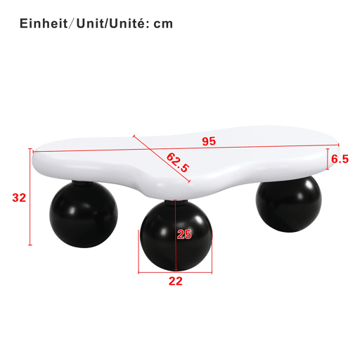Mesa de centro nuvem - Design de nuvens com iluminação LED, pernas redondas, estilo moderno - Preto+Branco