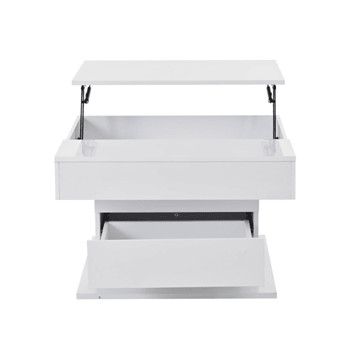 Mesa de centro 70x70x45 cm - Mesa giratória 360°, com 1 gaveta, alto brilho, com arrumação - Branco