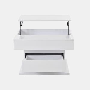 Mesa de centro 70x70x45 cm - Mesa giratória 360°, com 1 gaveta, alto brilho, com arrumação - Branco