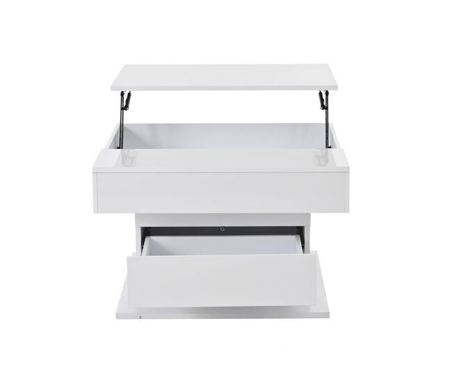 Mesa de centro 70x70x45 cm - mesa giratoria 360°, con 1 cajón, alto brillo, con almacenamiento - blanco