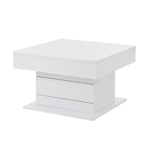 Mesa de centro 70x70x45 cm - Mesa giratória 360°, com 1 gaveta, alto brilho, com arrumação - Branco