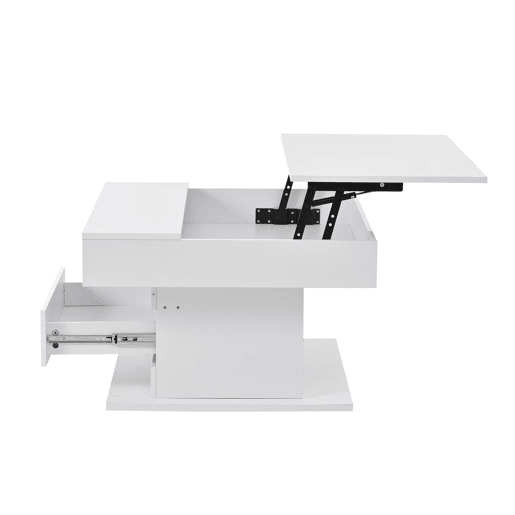 Mesa de centro 70x70x45 cm - Mesa giratória 360°, com 1 gaveta, alto brilho, com arrumação - Branco