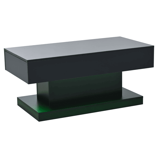 Mesa de centro 100x50x45 cm - 2 gavetas, mesa de café com luz LED - Cor preta