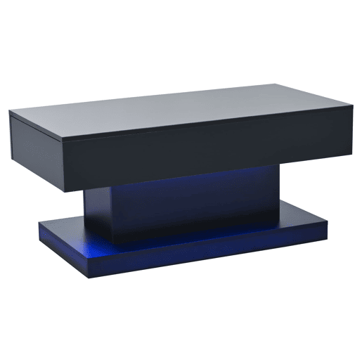 Mesa de centro 100x50x45 cm - 2 gavetas, mesa de café com luz LED - Cor preta
