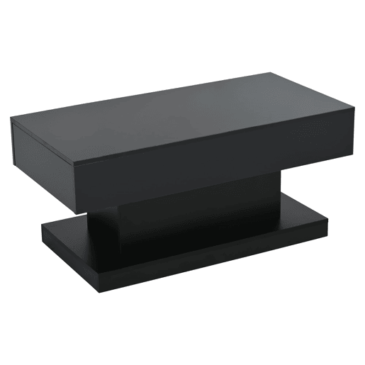 Mesa de centro 100x50x45 cm - 2 gavetas, mesa de café com luz LED - Cor preta