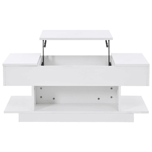 Mesa de centro elevável 98x45x40 cm - Sofá com mesa elevável, 2 armários dobráveis, LED, branco Mesa de centro elevável 98x45x40 cm - Sofá com mesa elevável, 2 armários dobráveis, LED, branco