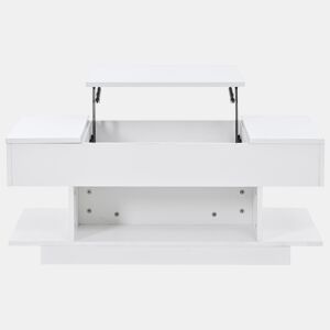 Mesa de centro elevável 98x45x40 cm - Sofá com mesa elevável, 2 armários dobráveis, LED, branco
