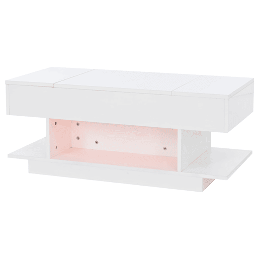 Mesa de centro elevável 98x45x40 cm - Sofá com mesa elevável, 2 armários dobráveis, LED, branco Mesa de centro elevável 98x45x40 cm - Sofá com mesa elevável, 2 armários dobráveis, LED, branco