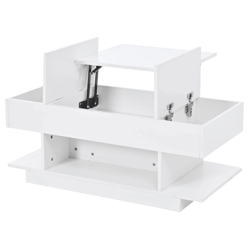 Mesa de centro elevável 98x45x40 cm - Sofá com mesa elevável, 2 armários dobráveis, LED, branco Mesa de centro elevável 98x45x40 cm - Sofá com mesa elevável, 2 armários dobráveis, LED, branco