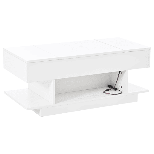 Mesa de centro elevável 98x45x40 cm - Sofá com mesa elevável, 2 armários dobráveis, LED, branco Mesa de centro elevável 98x45x40 cm - Sofá com mesa elevável, 2 armários dobráveis, LED, branco