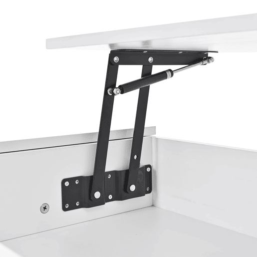 Mesa de centro elevável 98x45x40 cm - Sofá com mesa elevável, 2 armários dobráveis, LED, branco Mesa de centro elevável 98x45x40 cm - Sofá com mesa elevável, 2 armários dobráveis, LED, branco
