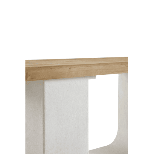 Consola em cor cimento branco de poliresina e tampa de madeira de abeto