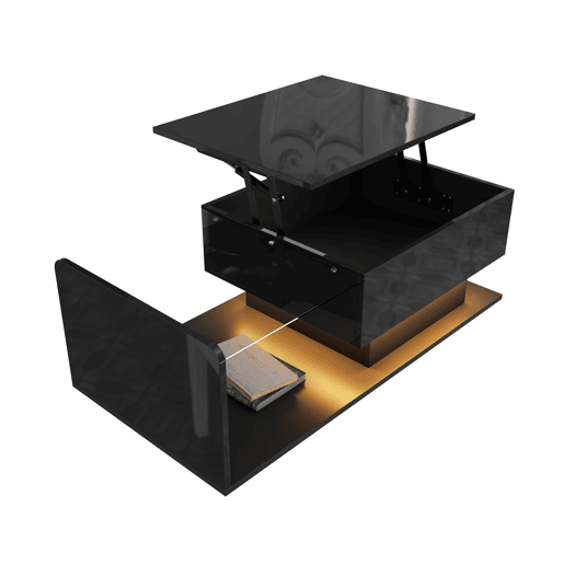 Mesa de café - Alta brilho, mesa auxiliar, mesa de café com vidro e efeito LED - Preto