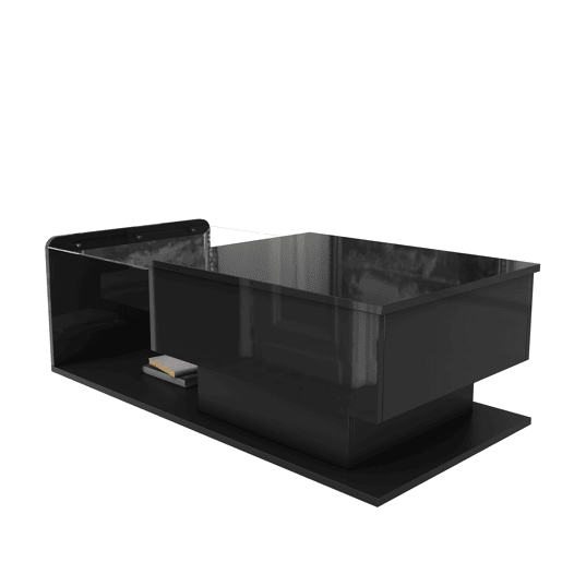 Mesa de café - Alta brilho, mesa auxiliar, mesa de café com vidro e efeito LED - Preto