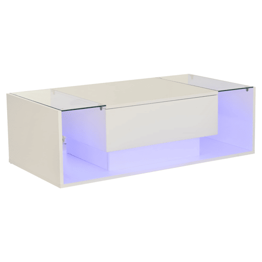 Mesa de centro 100x50x31 cm - Mesa de café com 1 gaveta e luz LED - Branca