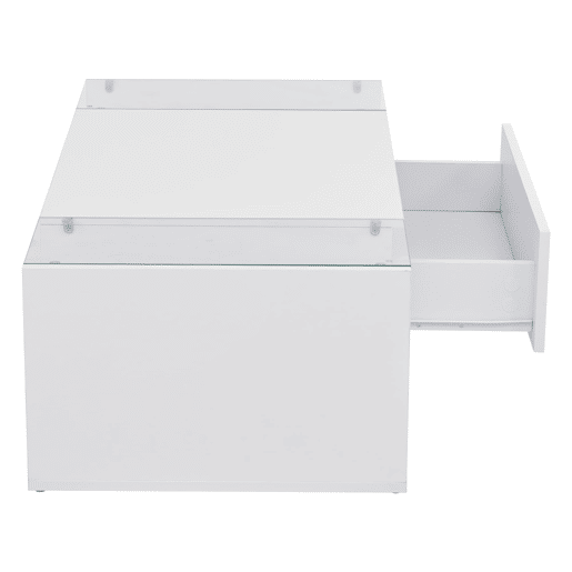 Mesa de centro 100x50x31 cm - Mesa de café com 1 gaveta e luz LED - Branca