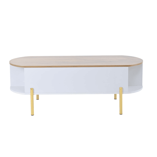 Mesa de centro 120x50x43 cm - Mesa elevável com 7 prateleiras - Cor madeira e branco Mesa de centro 120x50x43 cm - Mesa elevável com 7 prateleiras - Cor madeira e branco