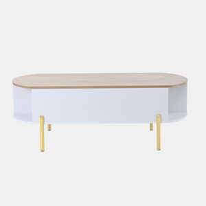 Mesa de centro 120x50x43 cm - Mesa elevável com 7 prateleiras - Cor madeira e branco